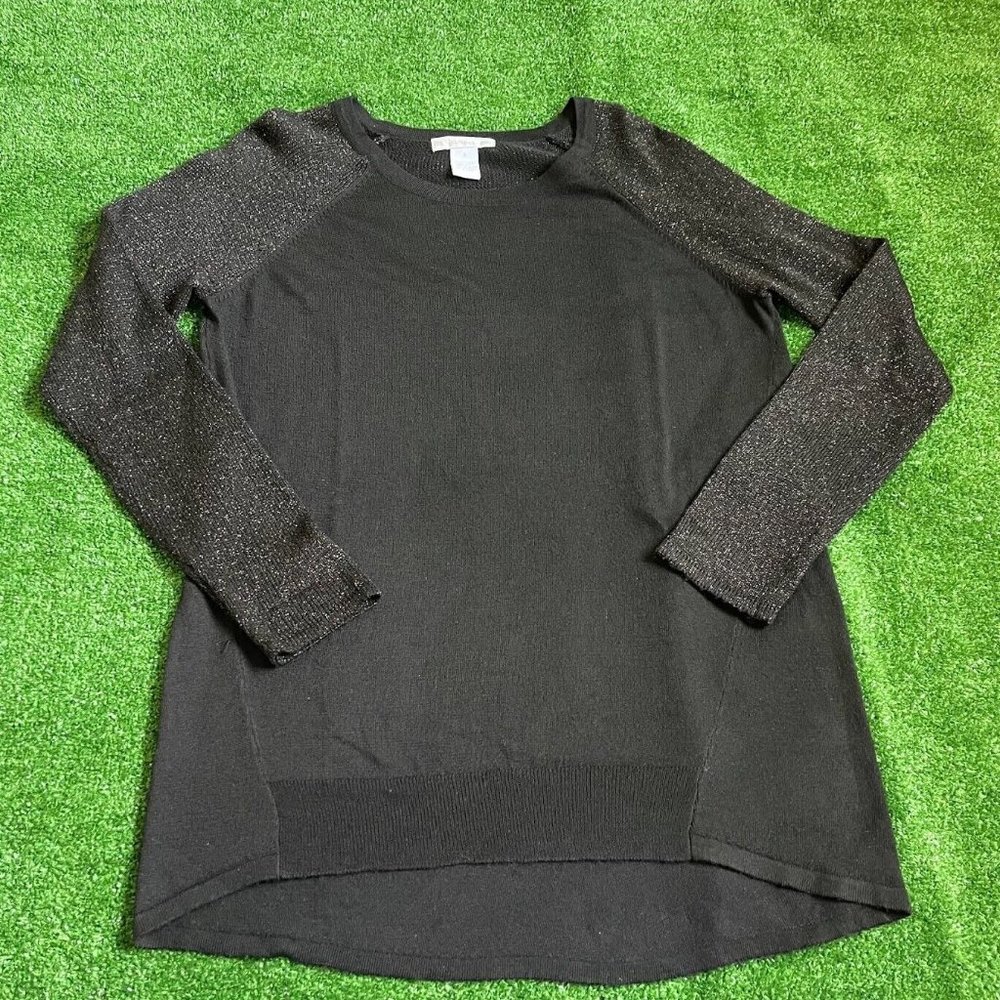 Design History Women's Hi-Low Shining Long Sleeve Black Sweatshirt Top Size S